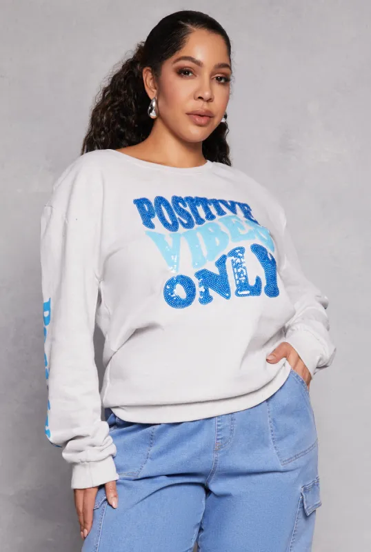 Plus Size Positive Vibes Only Sequin Graphic Sweatshirt sold by Rainbow