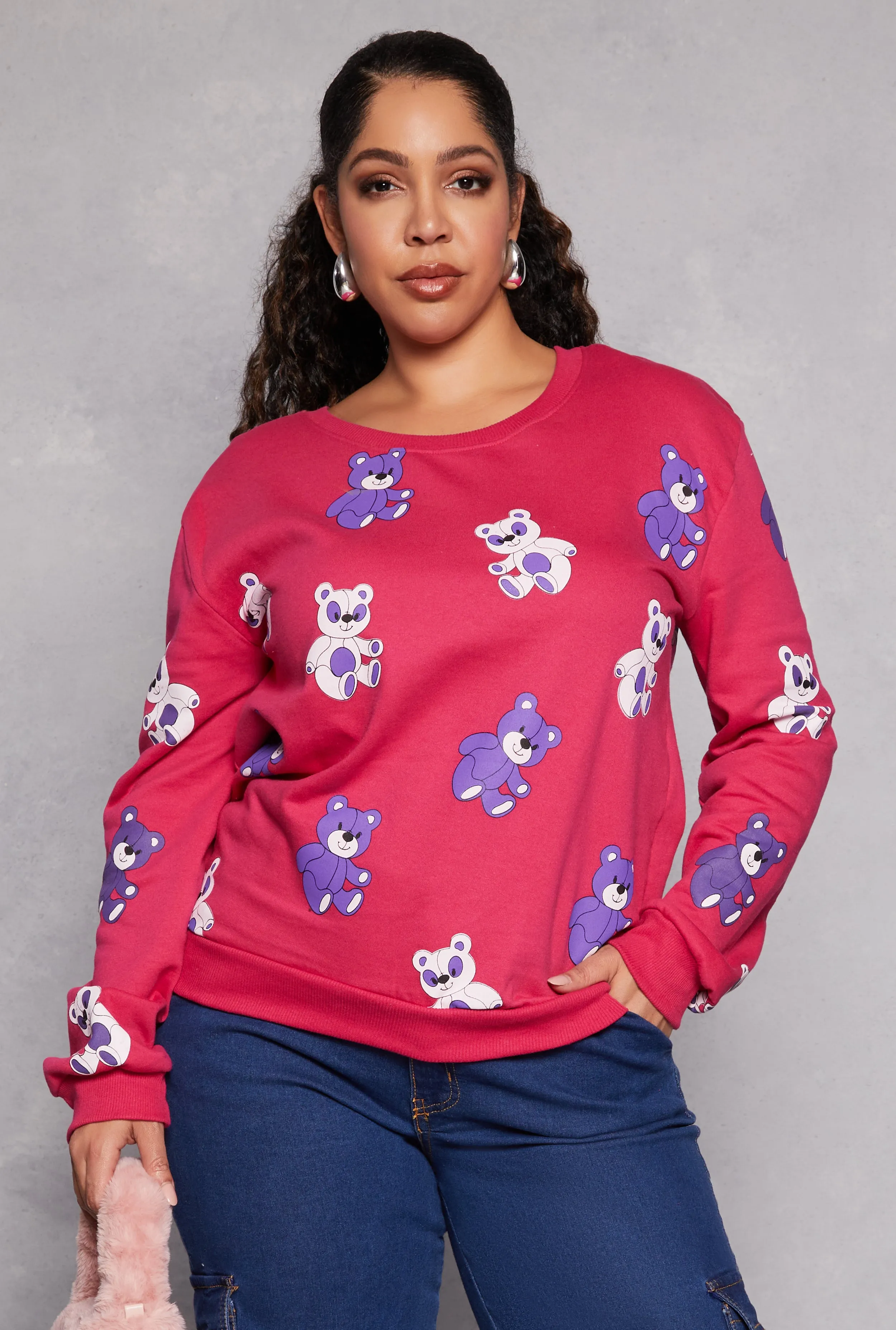 Plus Size Bear Print Graphic Sweatshirt sold by Rainbow