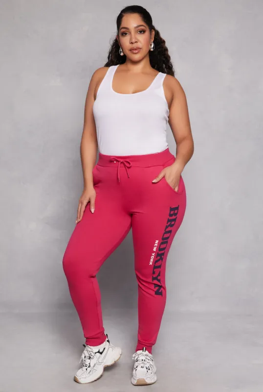Plus Size Brooklyn Graphic Drawstring Joggers sold by Rainbow