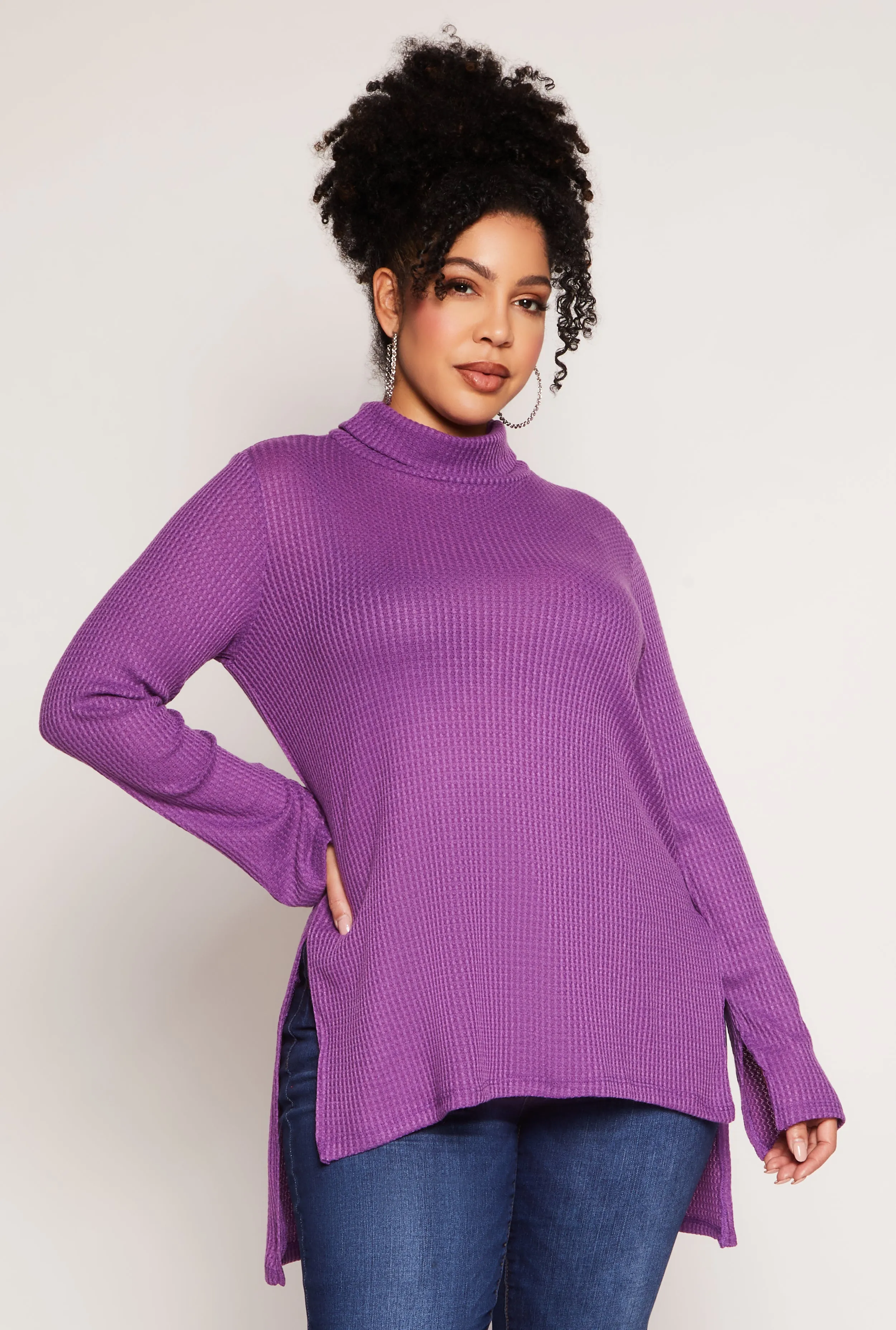 Plus Size Waffle Knit Turtleneck Tunic Top sold by Rainbow