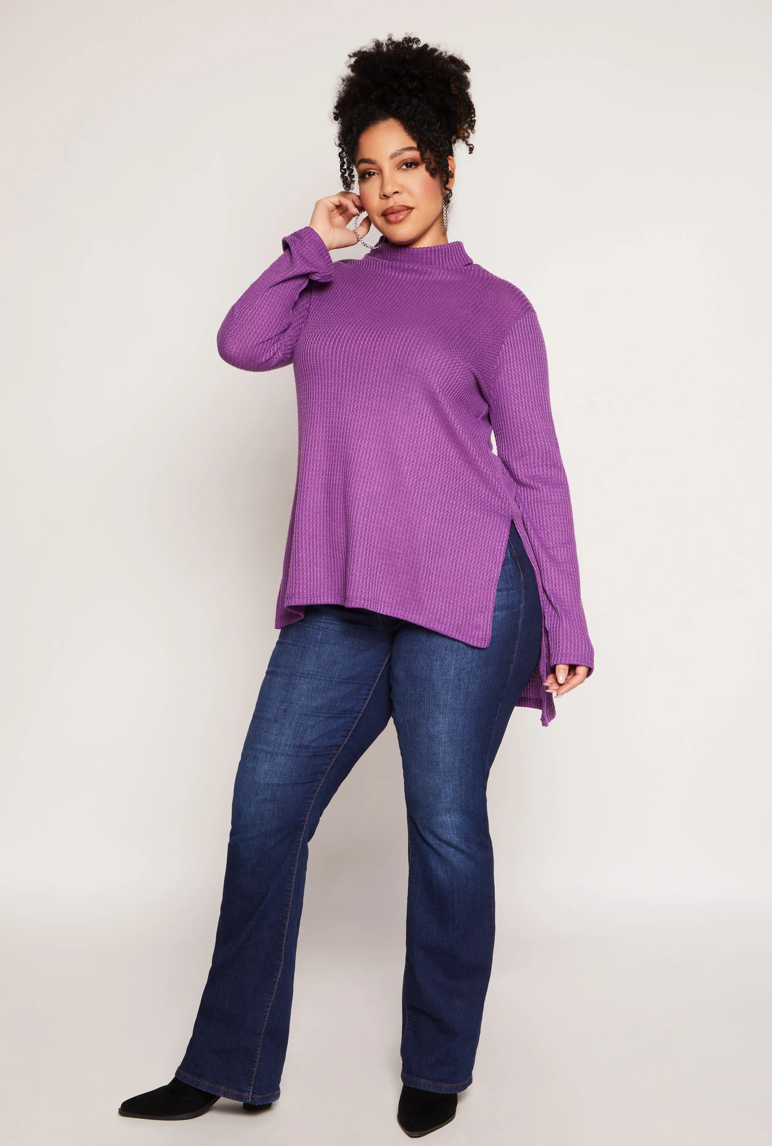 Plus Size Waffle Knit Turtleneck Tunic Top sold by Rainbow product image thumbnail 2