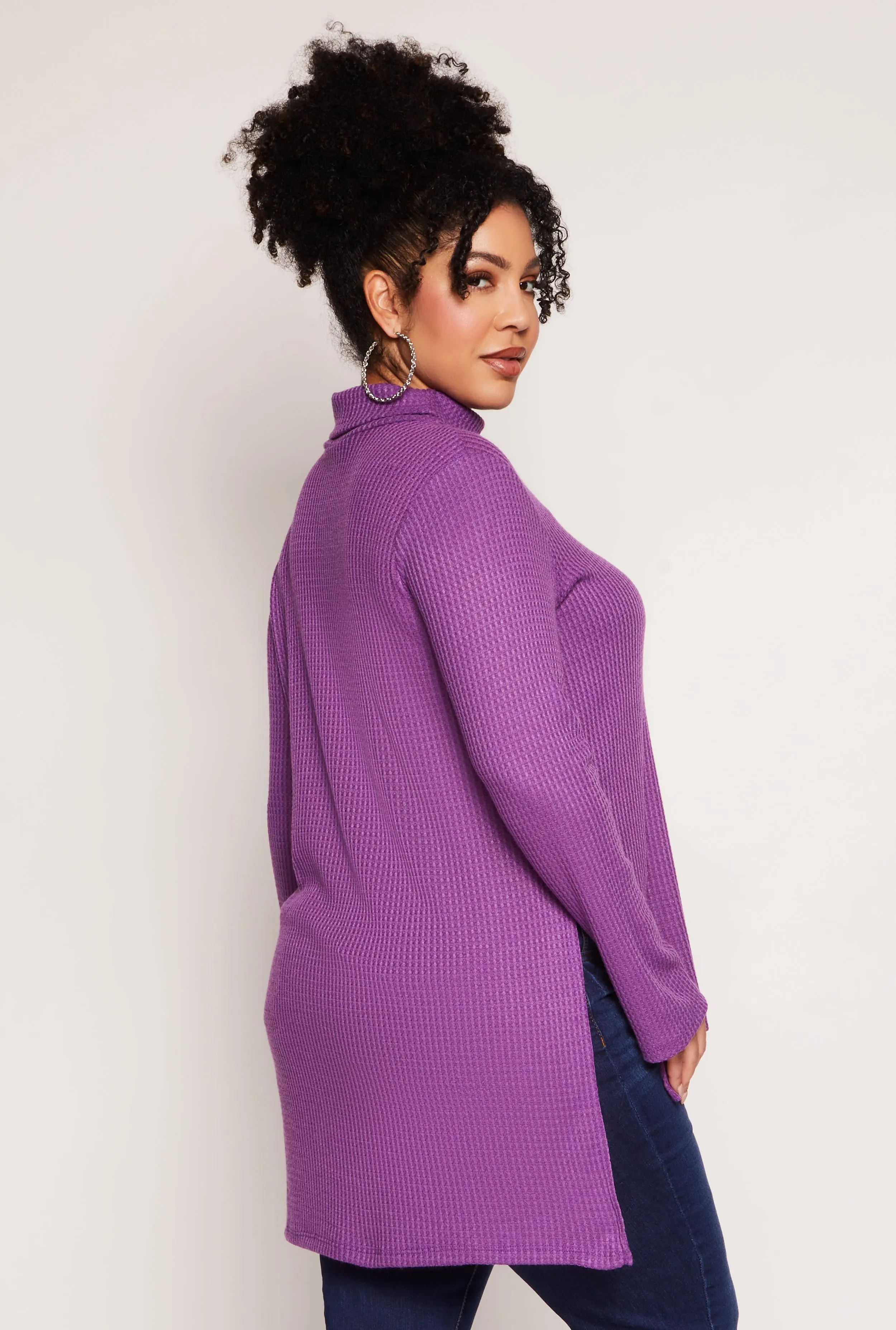 Plus Size Waffle Knit Turtleneck Tunic Top sold by Rainbow product image thumbnail 3