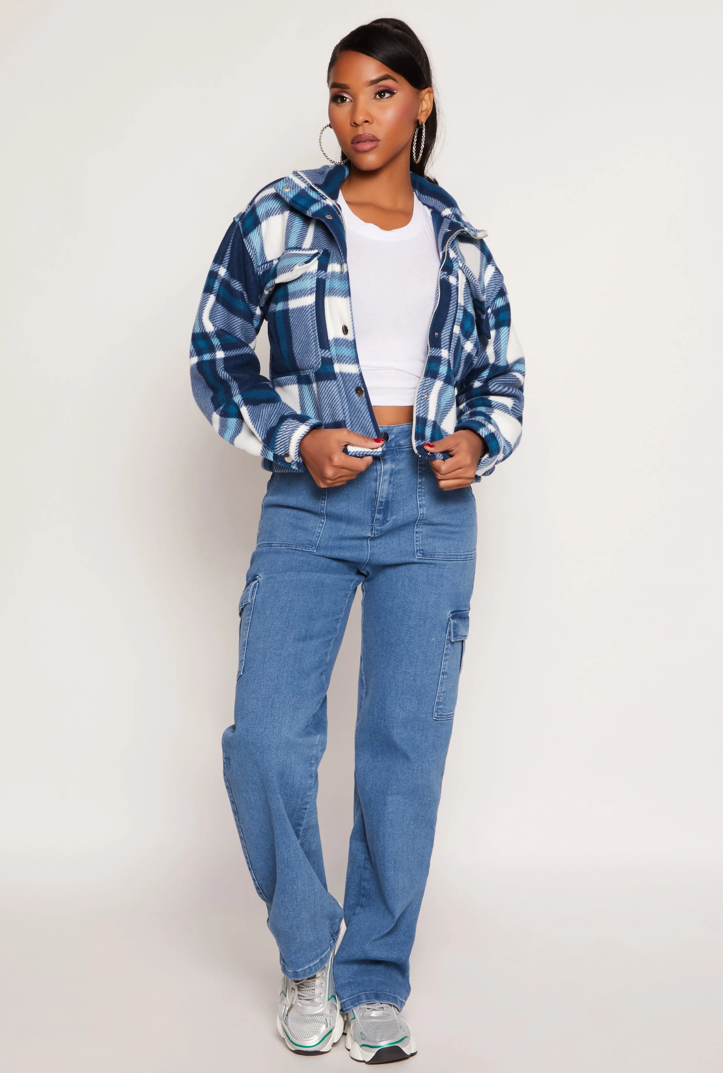 Plaid Snap Button Zip Front Shacket sold by Rainbow product image thumbnail 2