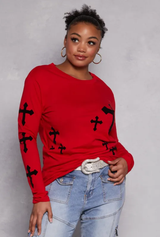 Plus Size Velvet Burnout Cross Graphic T Shirt sold by Rainbow