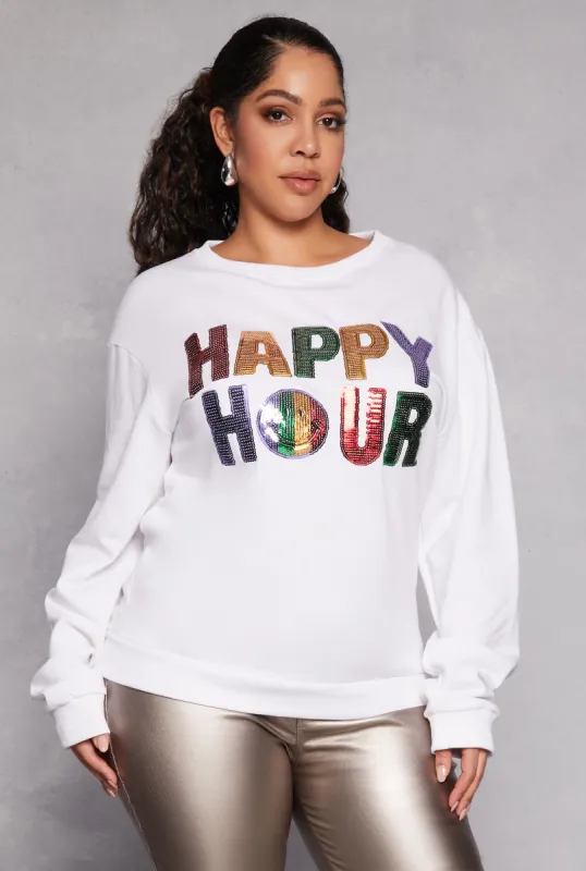 Plus Size Happy Hour Sequin Graphic Sweatshirt made by Rainbow