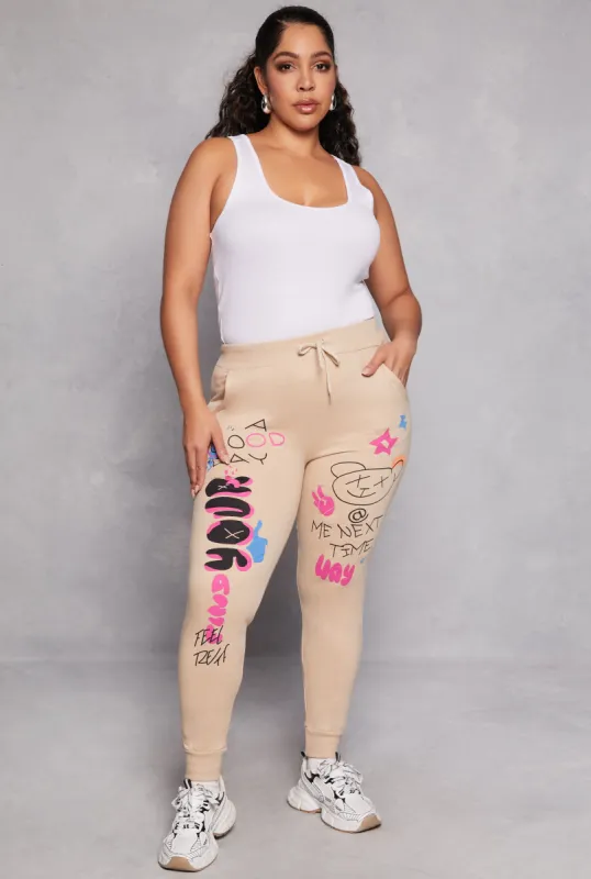 Plus Size Graphic Print Drawstring Joggers sold by Rainbow