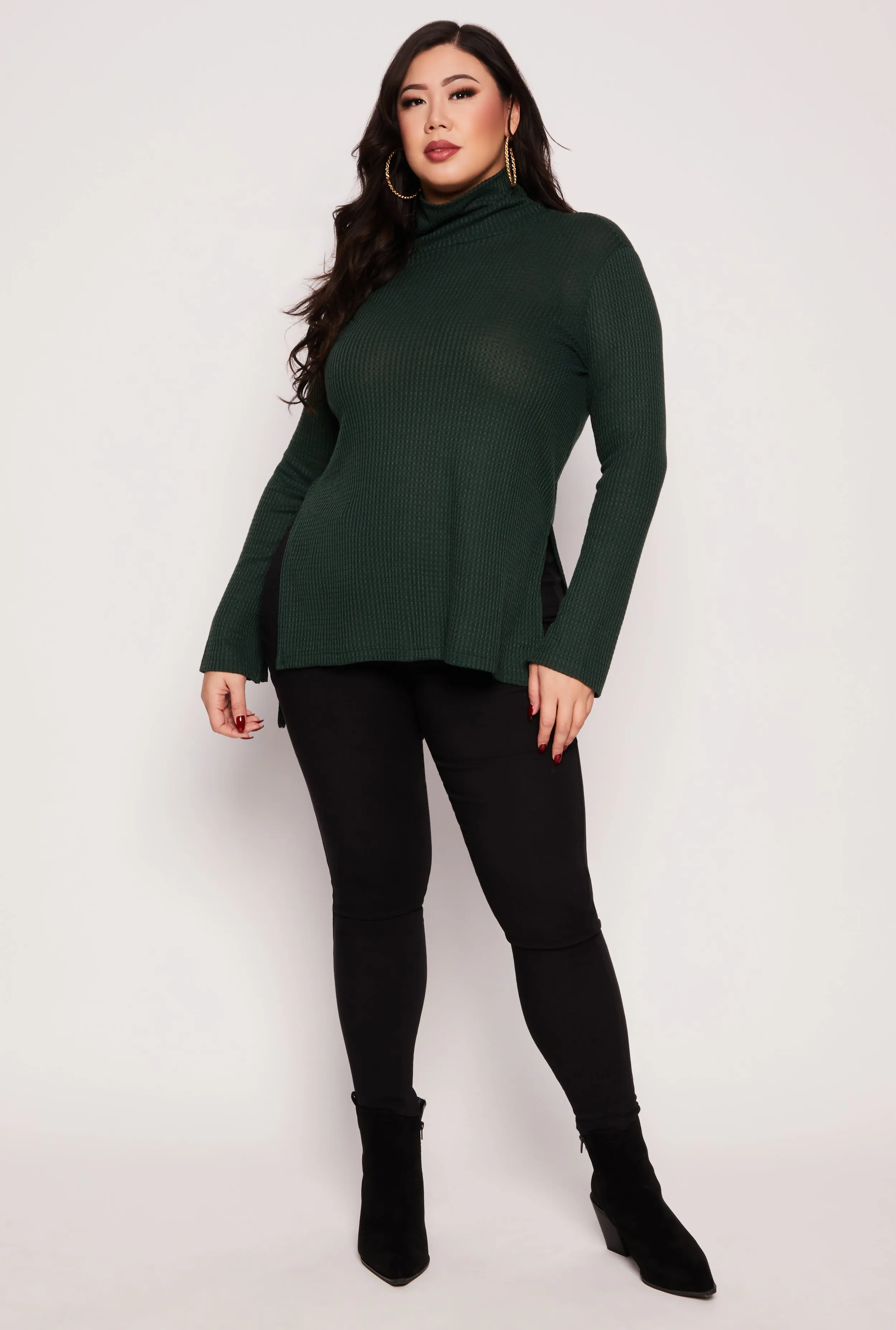 Plus Size Waffle Knit Turtleneck Tunic Top sold by Rainbow product image thumbnail 2