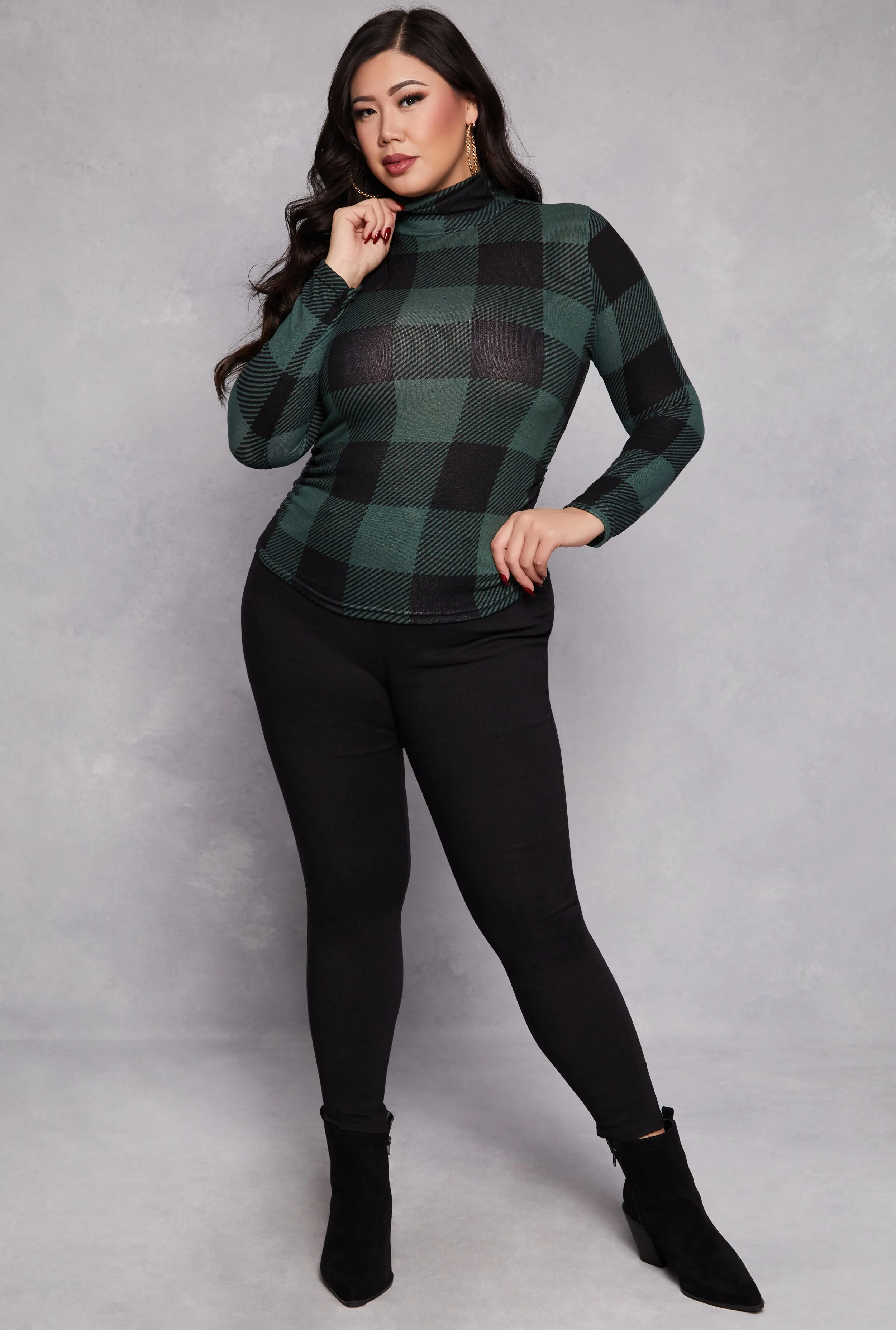 Plus Size Buffalo Plaid Mock Neck Top sold by Rainbow product image thumbnail 2