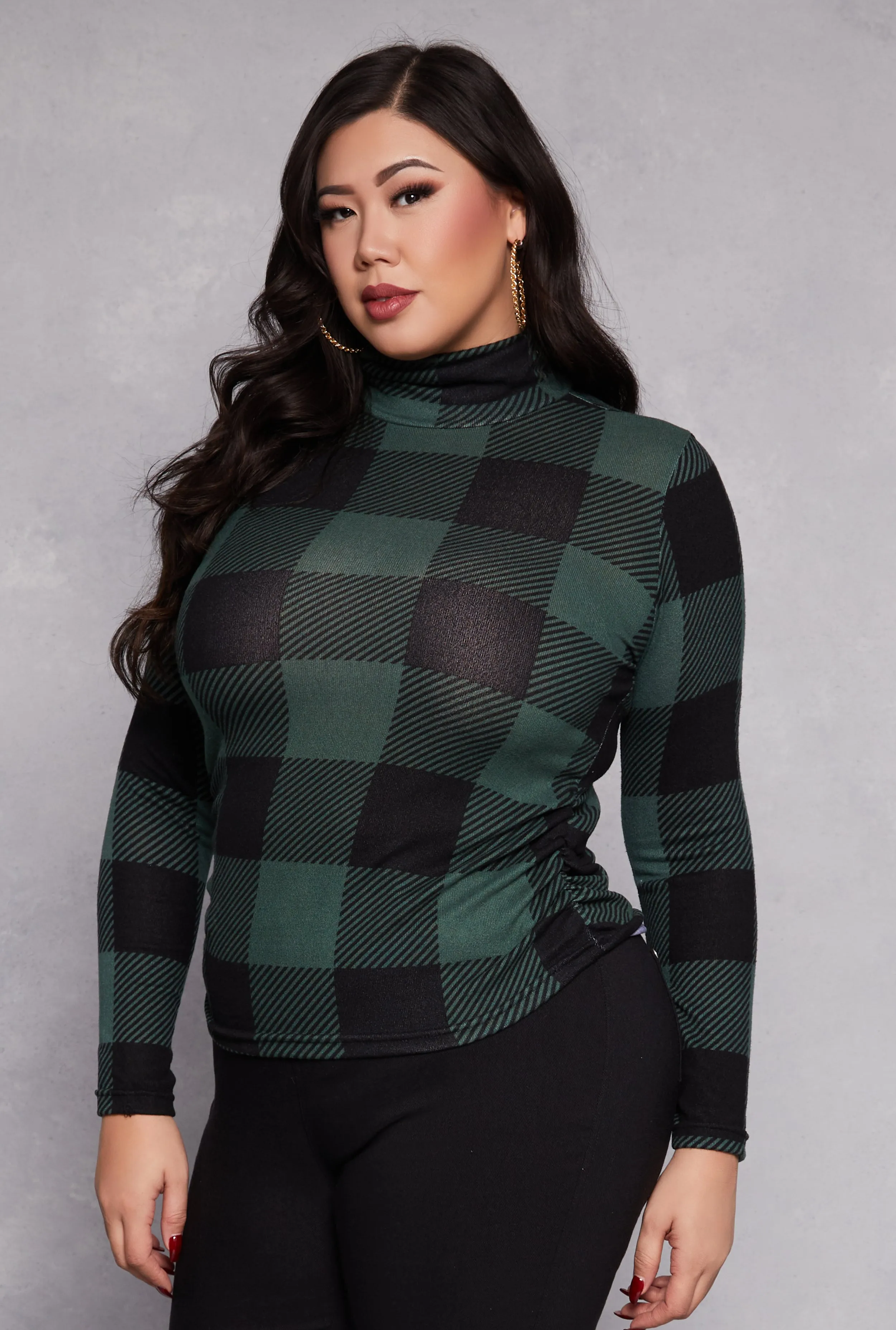 Plus Size Buffalo Plaid Mock Neck Top sold by Rainbow
