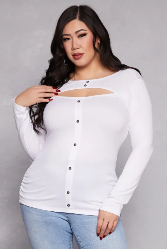 Plus Size Button Detail Cut Out Top sold by Rainbow