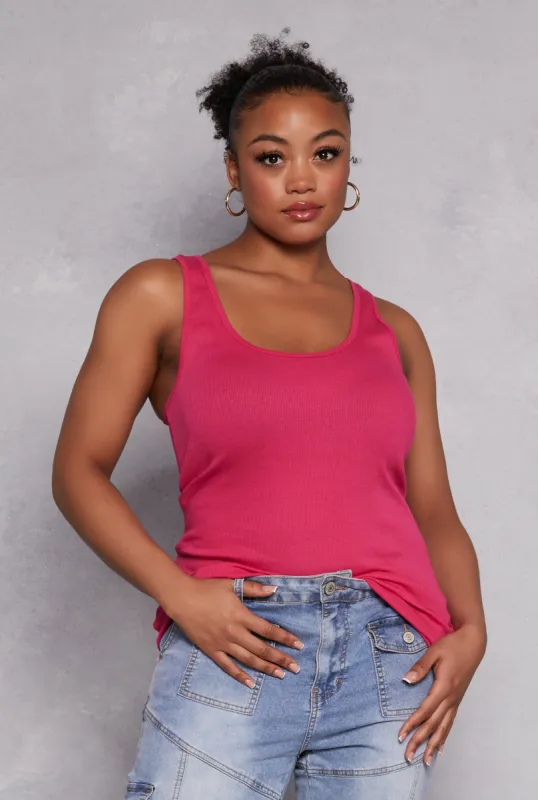 Plus Size Ribbed Knit Racerback Tank Top sold by Rainbow