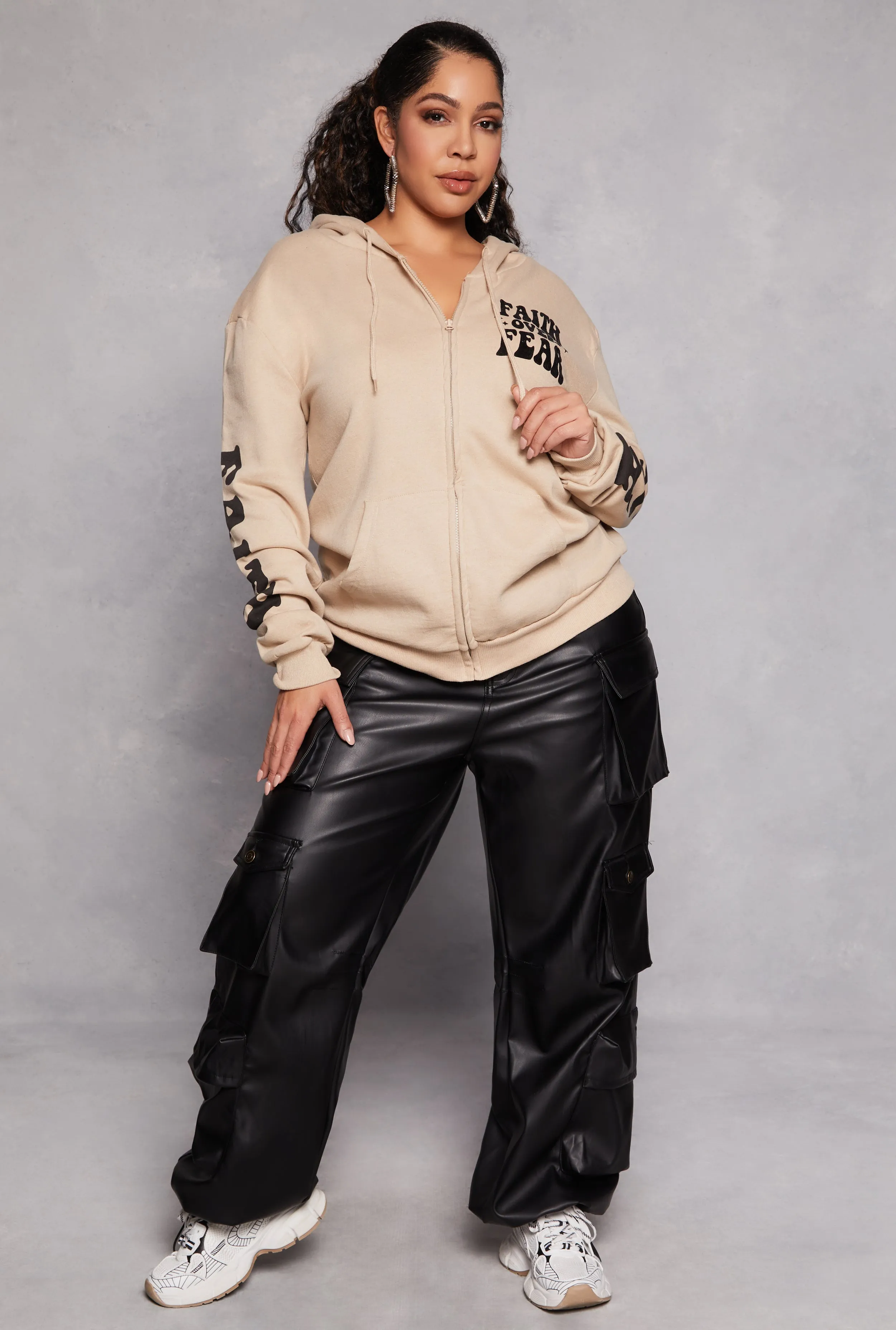 Plus Size Faith Over Fear Velvet Burnout Hoodie sold by Rainbow product image thumbnail 2