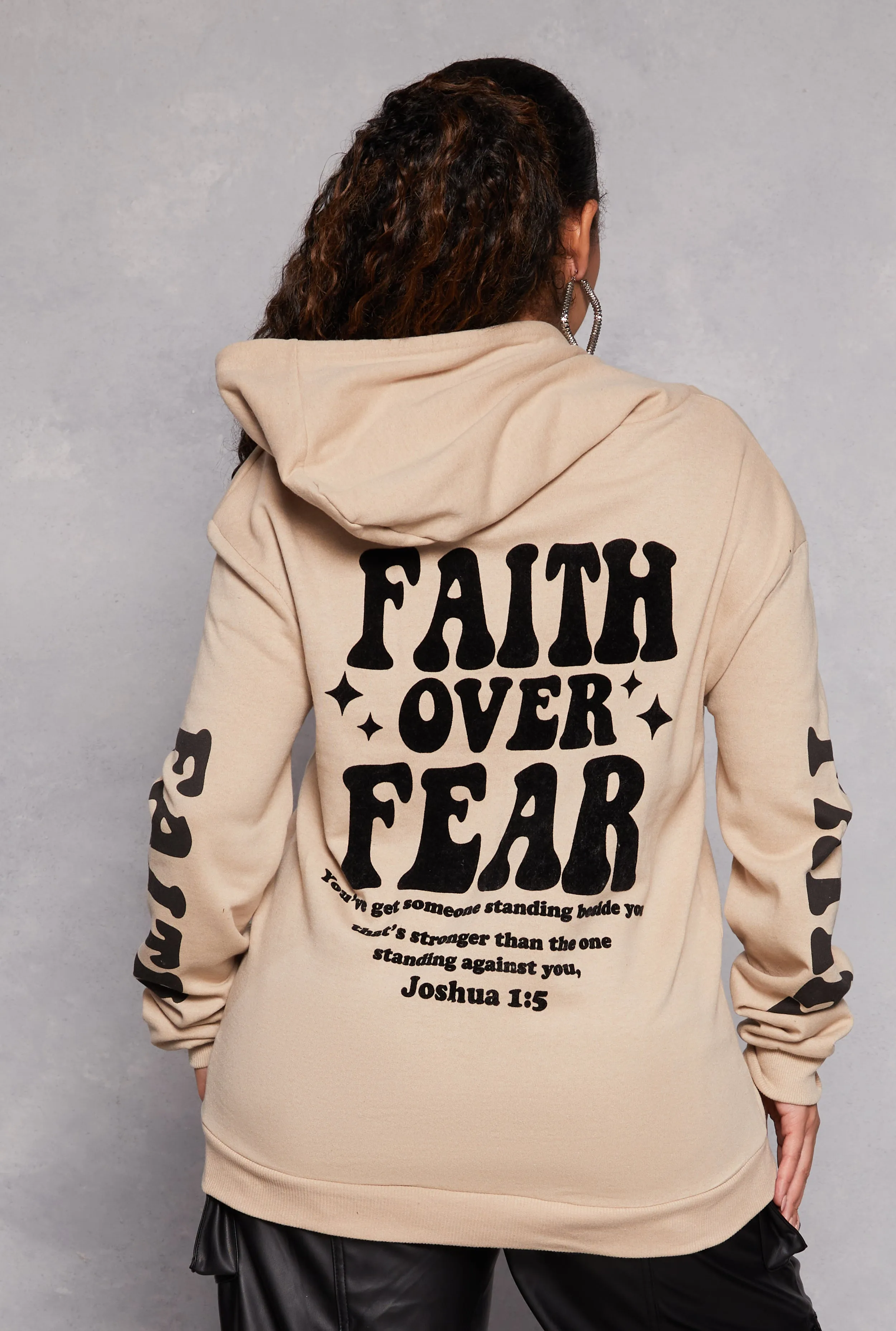 Plus Size Faith Over Fear Velvet Burnout Hoodie sold by Rainbow product image thumbnail 3