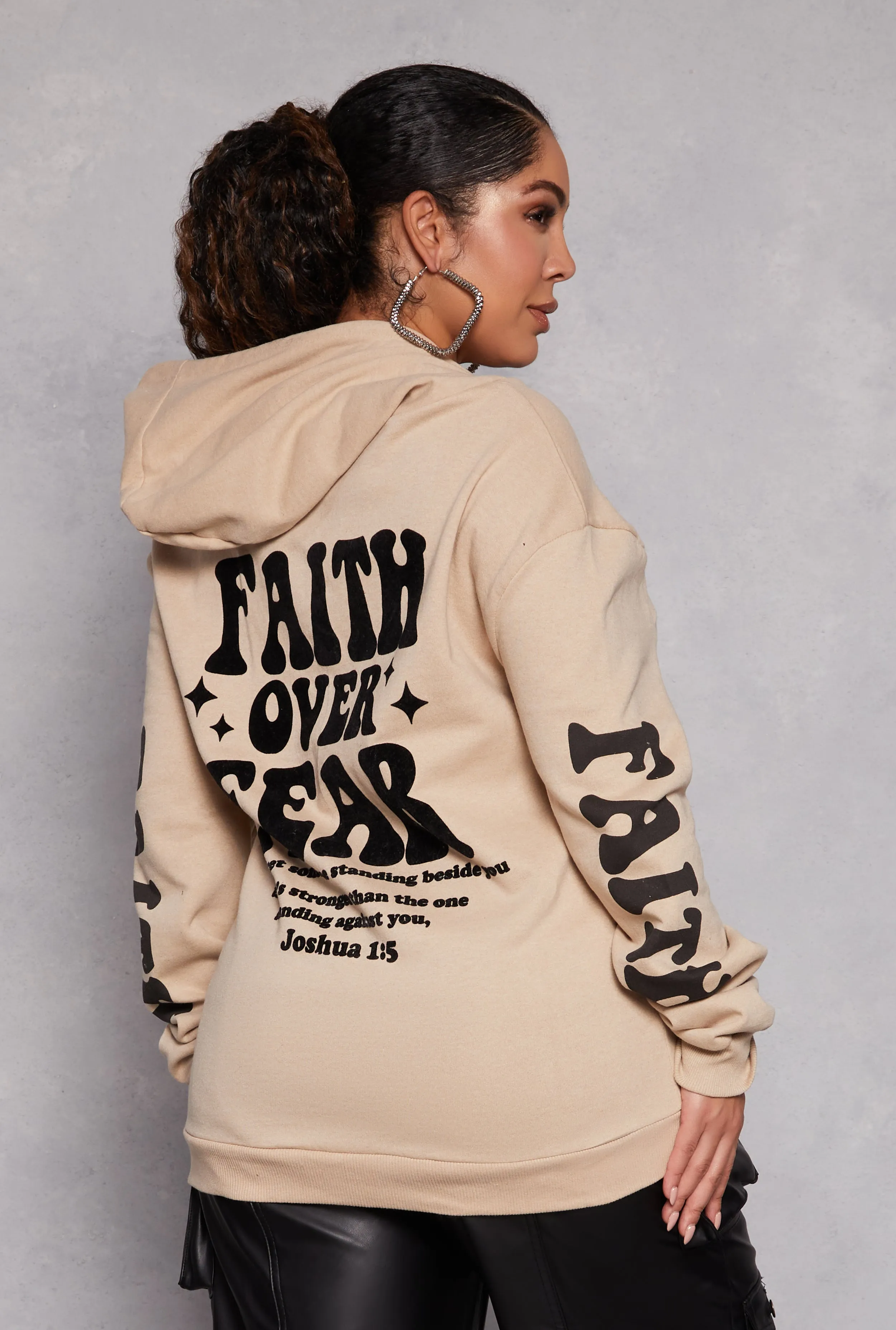 Plus Size Faith Over Fear Velvet Burnout Hoodie sold by Rainbow