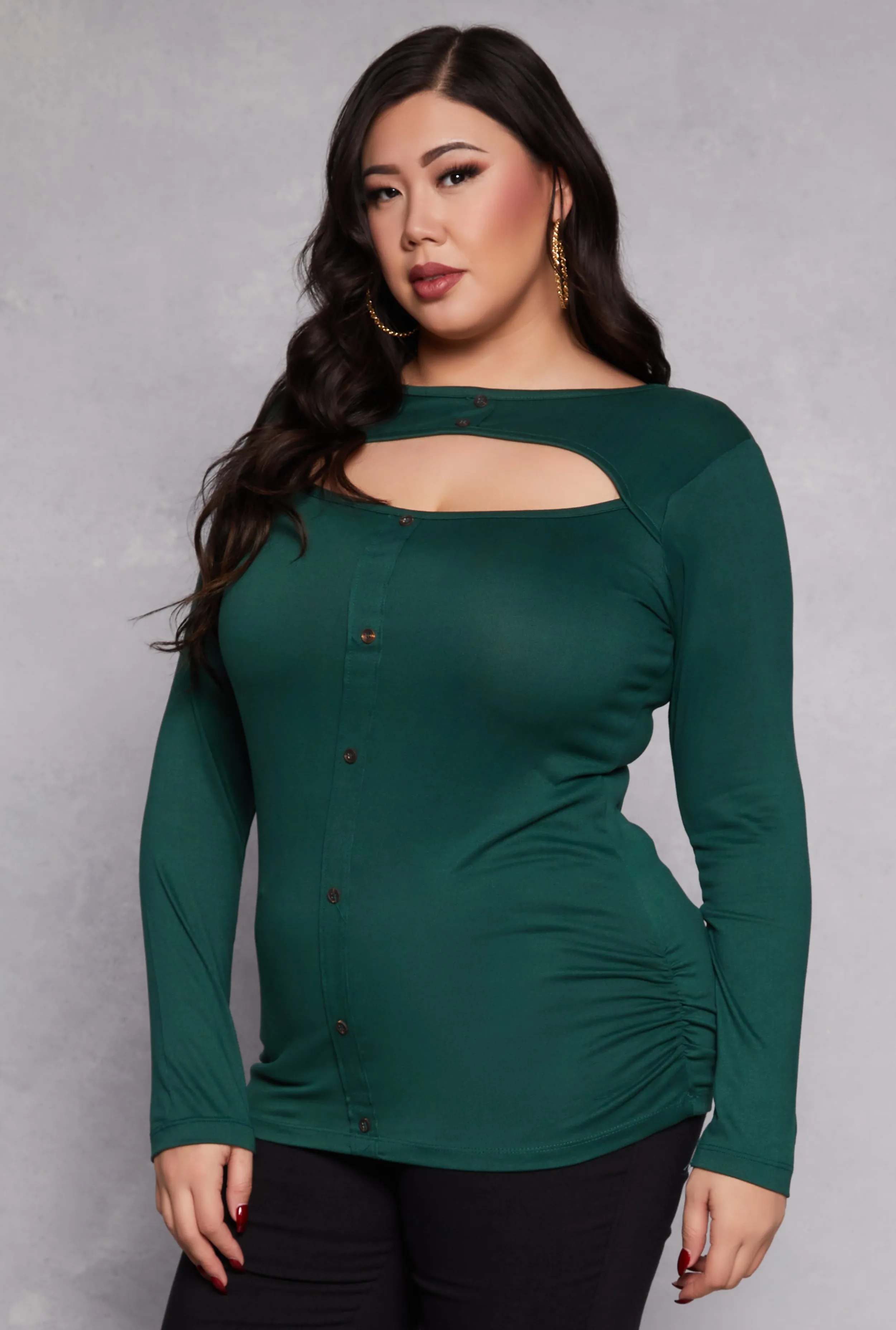 Plus Size Button Detail Cut Out Top sold by Rainbow