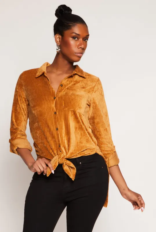 Ribbed Velvet Button Front Tunic Top sold by Rainbow