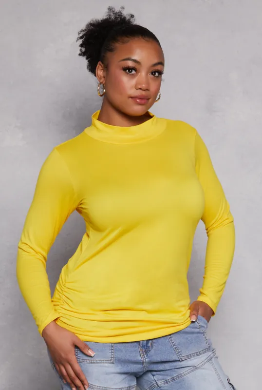 Plus Size Soft Knit Ruched Mock Neck Top sold by Rainbow