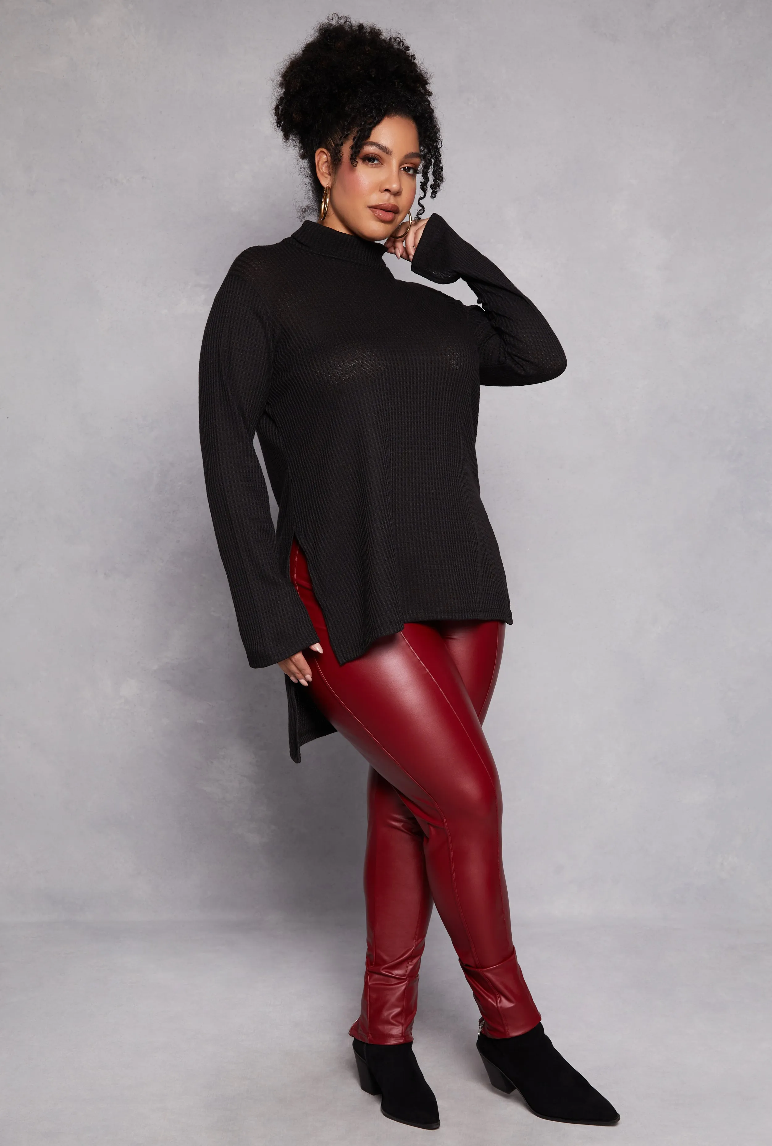 Plus Size Waffle Knit Turtleneck Tunic Top sold by Rainbow product image thumbnail 2