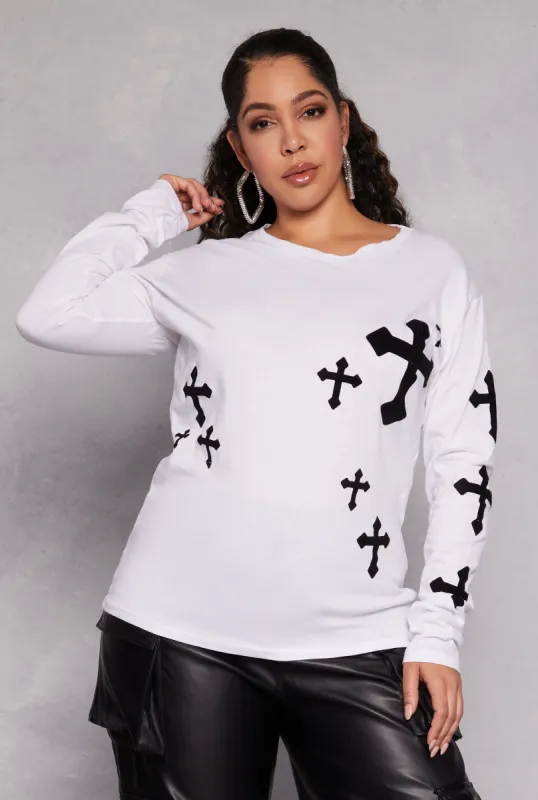 Plus Size Velvet Burnout Cross Graphic T Shirt sold by Rainbow