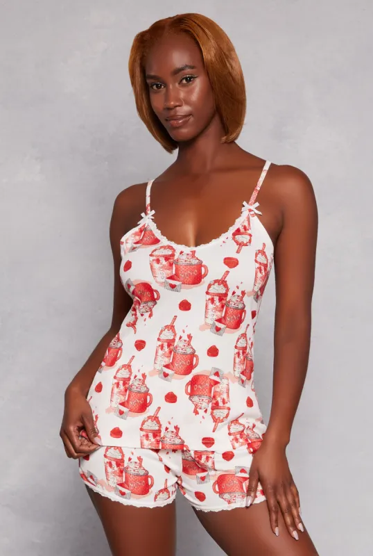 Milkshake Graphic Print Pajama Cami and Shorts sold by Rainbow