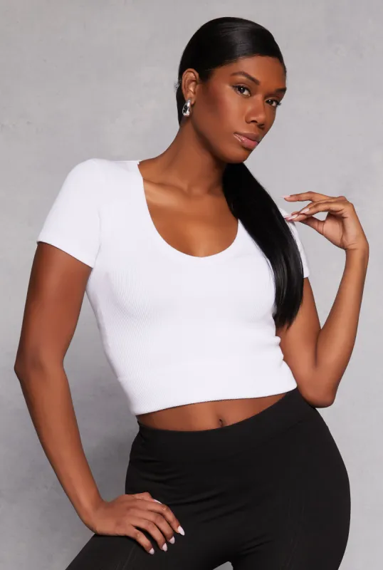 Seamless Ribbed Knit V Neck Crop Top sold by Rainbow