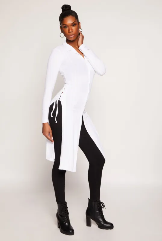 Ribbed Knit Button Front Lace Up Maxi Top sold by Rainbow