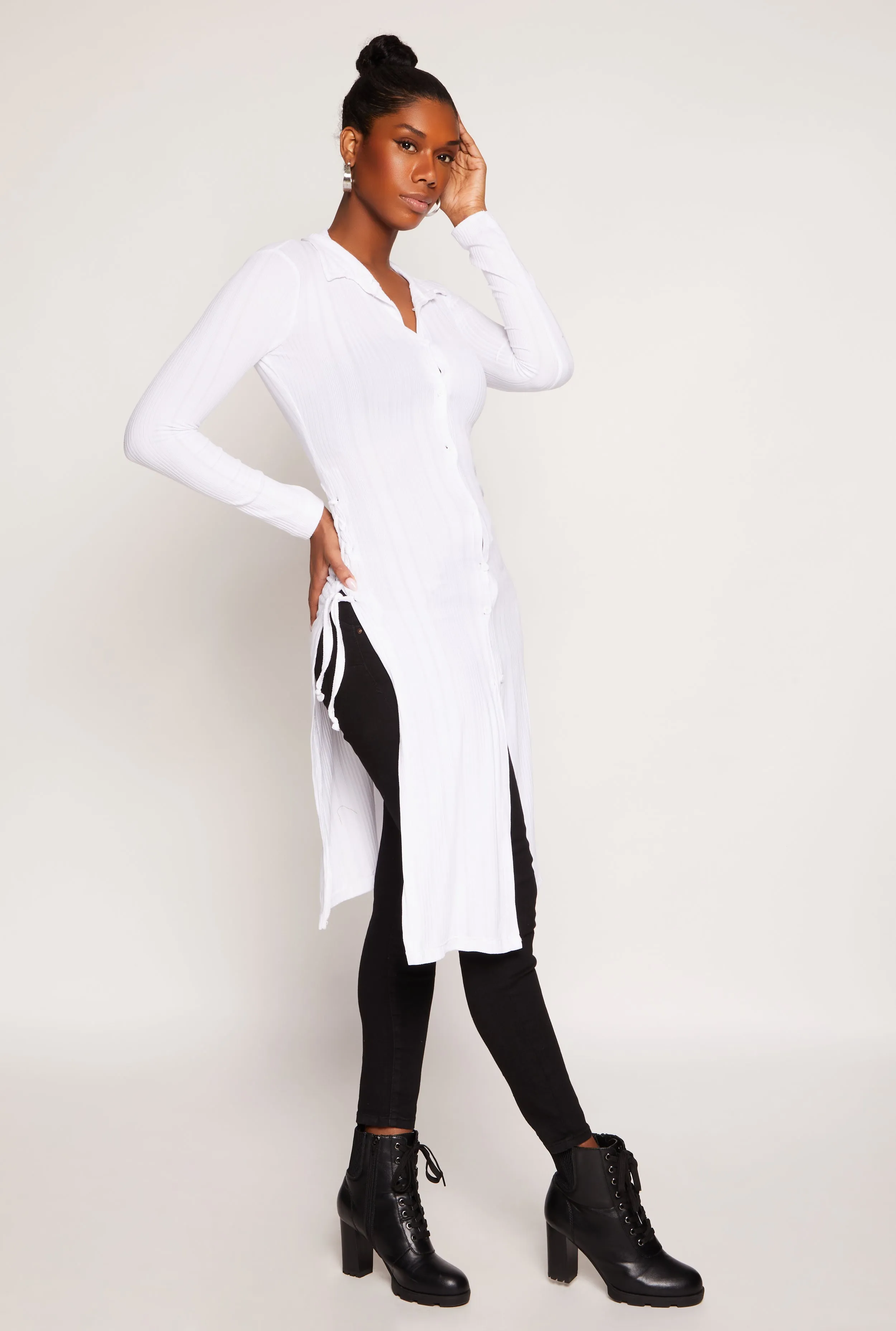 Ribbed Knit Button Front Lace Up Maxi Top sold by Rainbow product image thumbnail 2