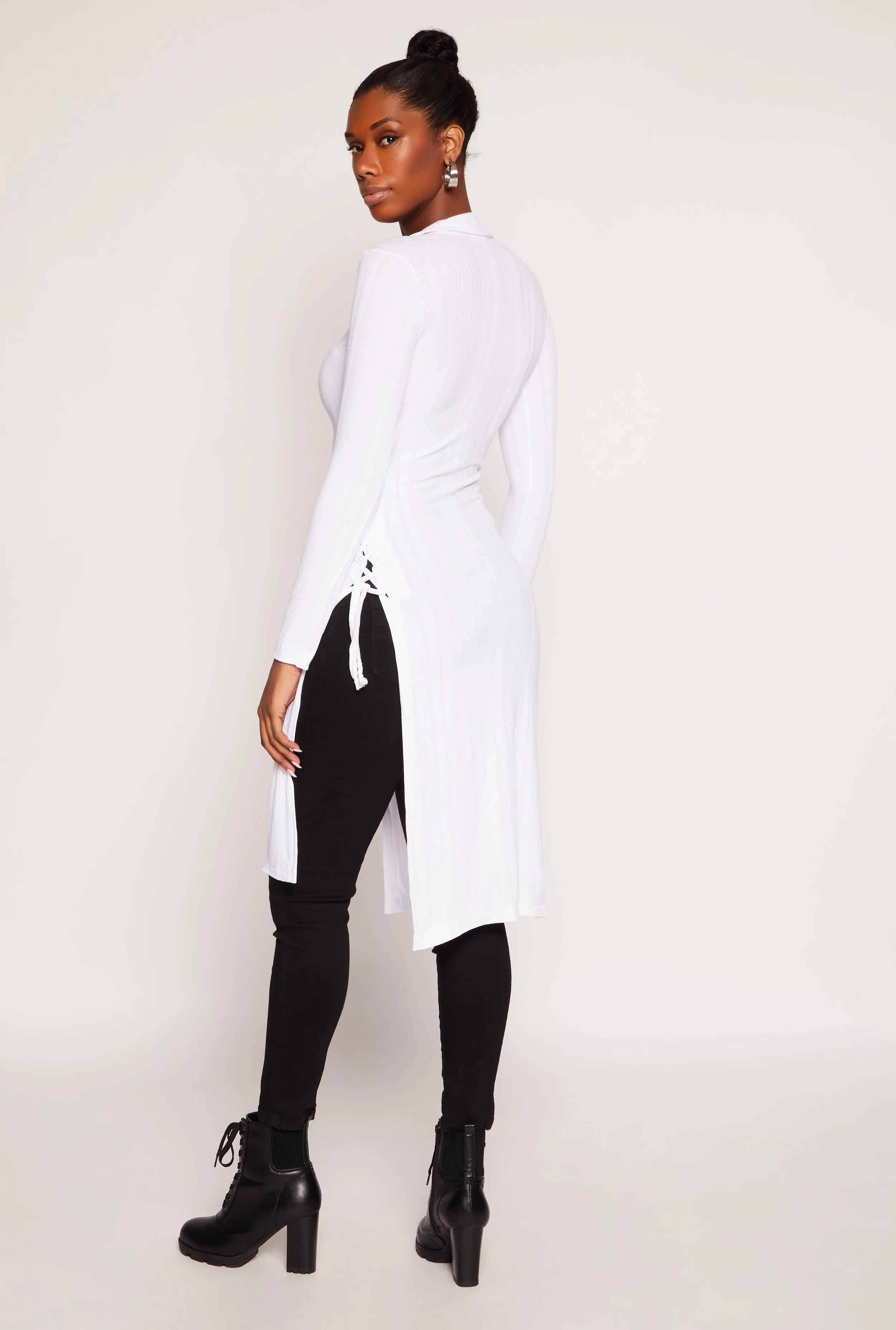 Ribbed Knit Button Front Lace Up Maxi Top sold by Rainbow product image thumbnail 3