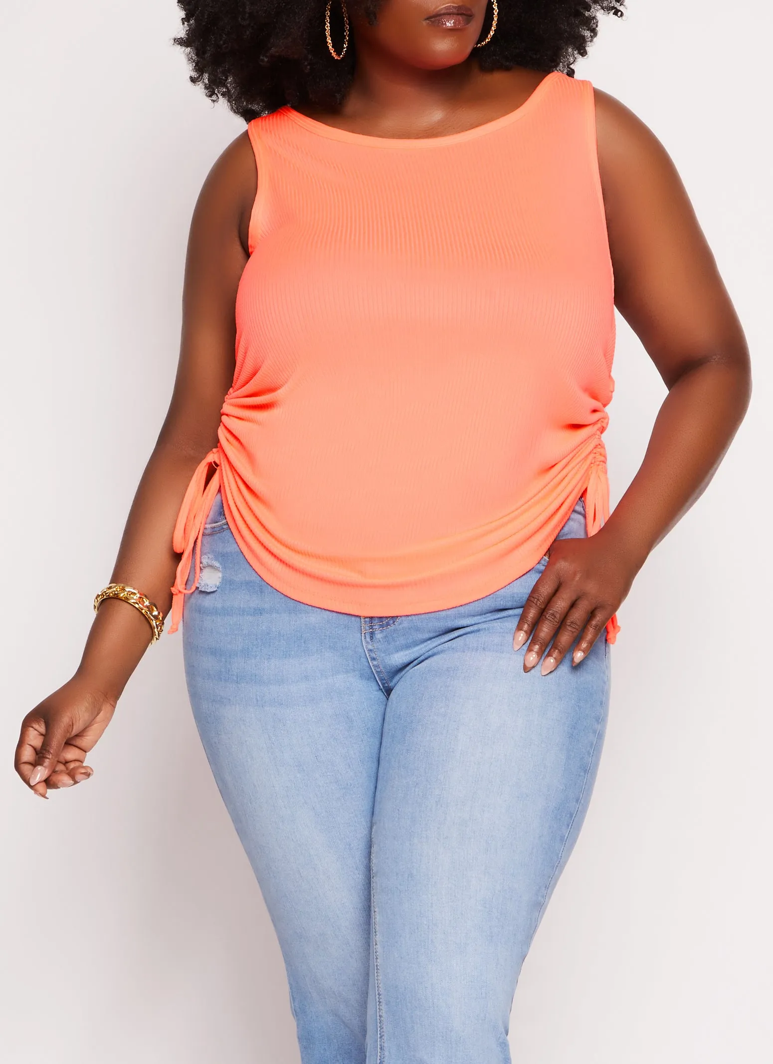 Plus Size Rib Knit Ruched Side Tank Top sold by Rainbow