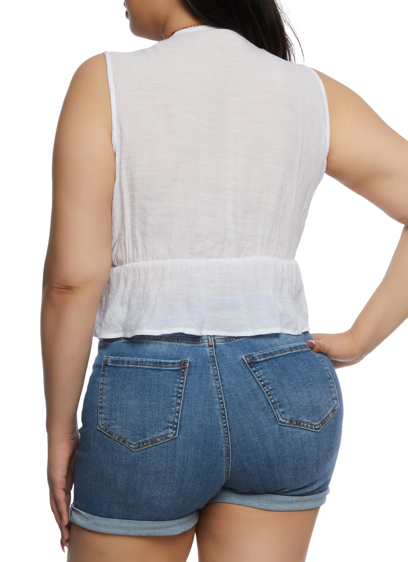 Plus Size Gauze Knit Ruffled Tie Front Crop Top sold by Rainbow product image thumbnail 3