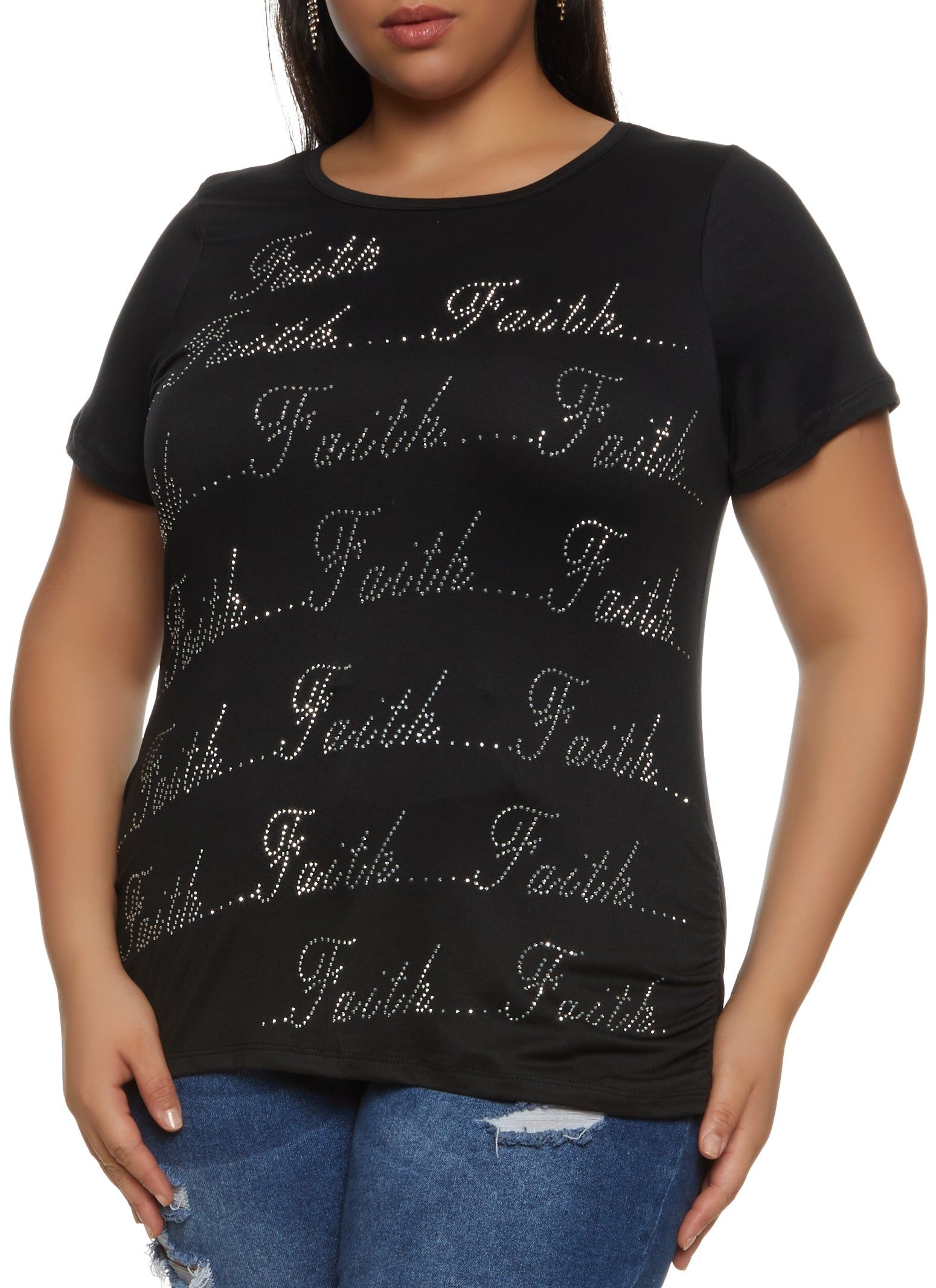 Plus Size Faith Rhinestone Graphic Tee sold by Rainbow