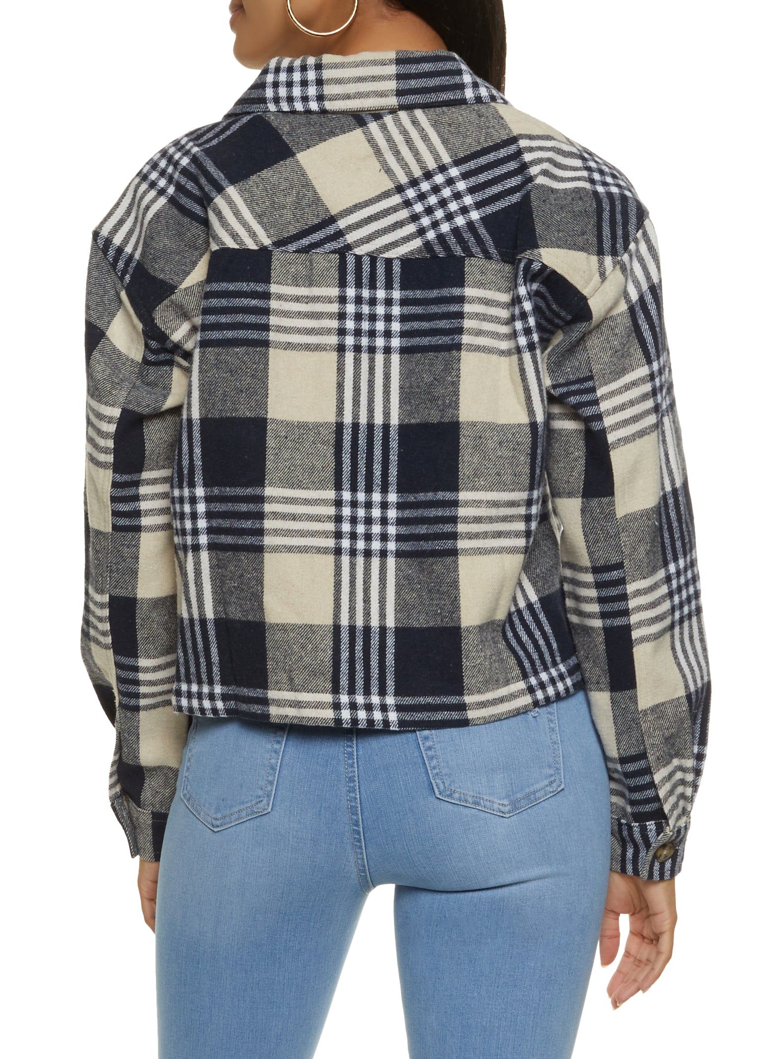 Plaid Brushed Knit Cropped Shacket sold by Rainbow product image thumbnail 3