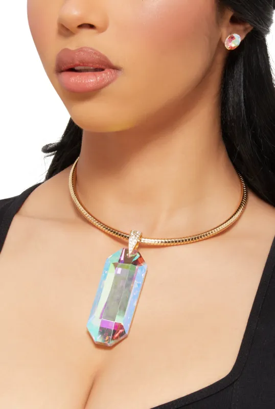 Iridescent Crystal Collar Necklace and Stud Earrings sold by Rainbow