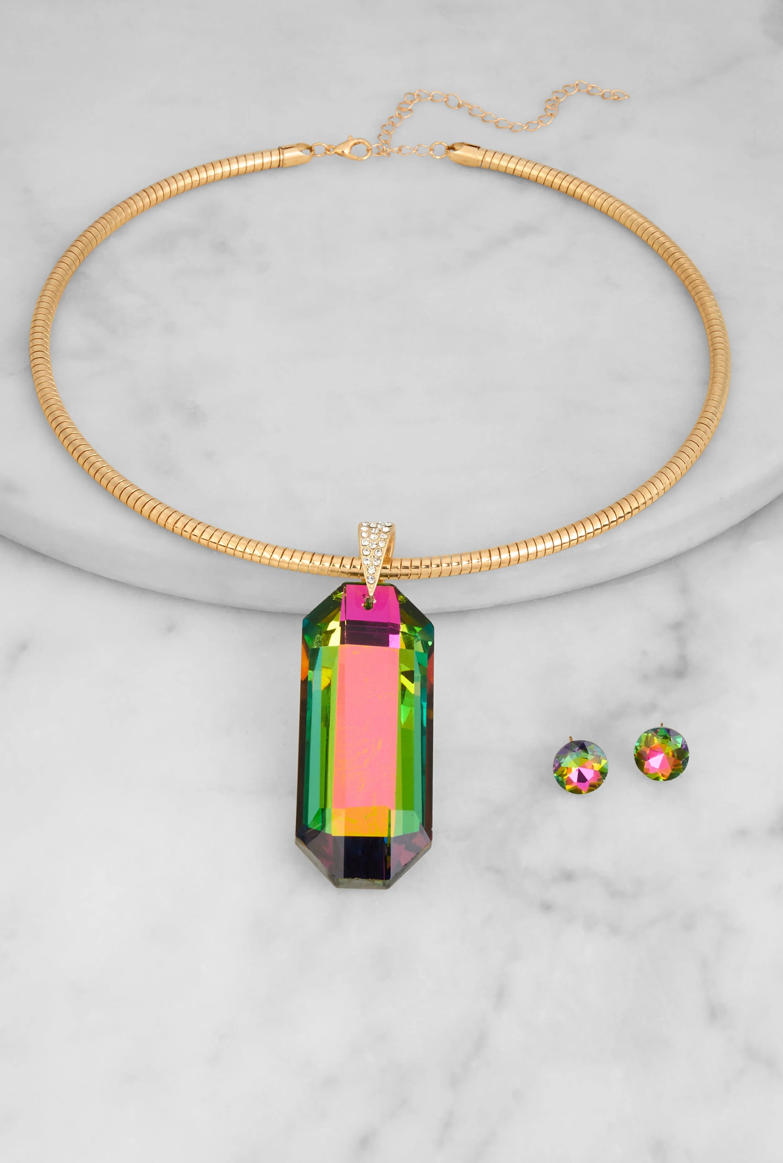 Iridescent Crystal Collar Necklace and Stud Earrings sold by Rainbow product image thumbnail 2