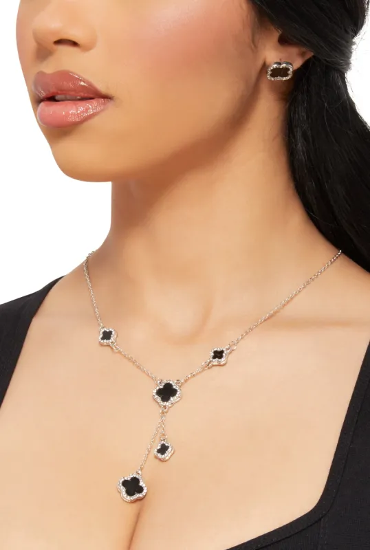 Clover Charm Lariat Necklace and Stud Earrings sold by Rainbow