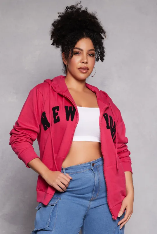 Plus Size New York Zip Front Hoodie sold by Rainbow