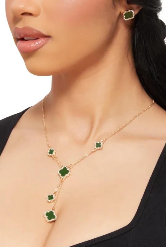 Clover Charm Lariat Necklace and Stud Earrings sold by Rainbow