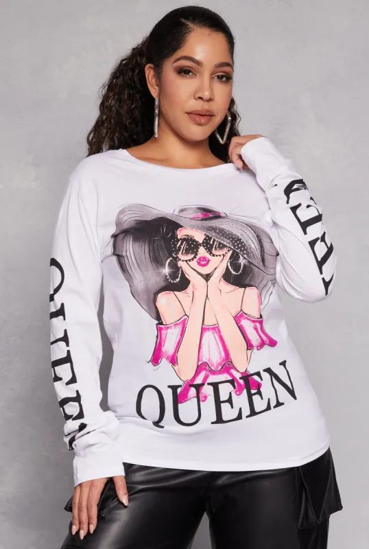 Plus Size Queen Graphic Long Sleeve Tee sold by Rainbow
