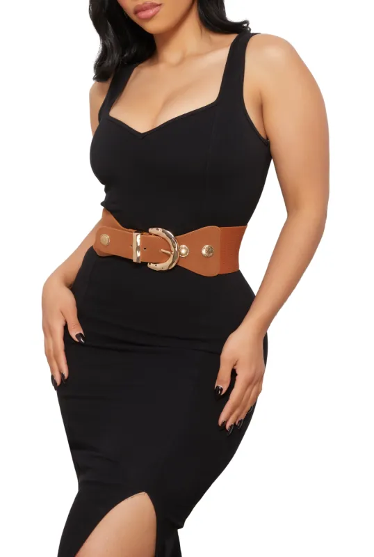 Metallic Detail Elastic Waist Buckle Belt sold by Rainbow