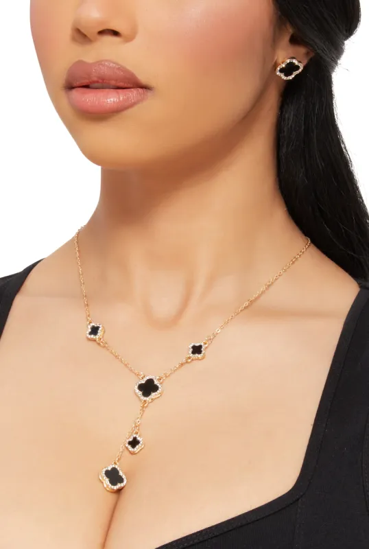 Clover Charm Lariat Necklace and Stud Earrings sold by Rainbow