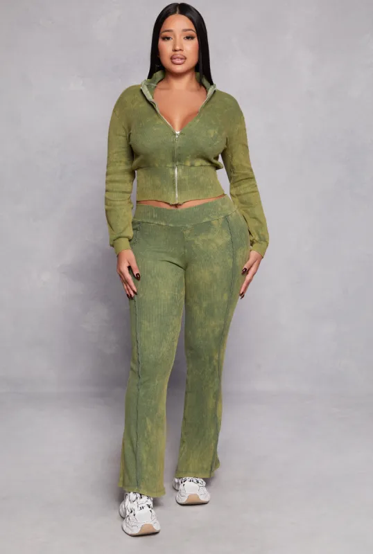 Acid Wash Pintuck Flare Pants sold by Rainbow