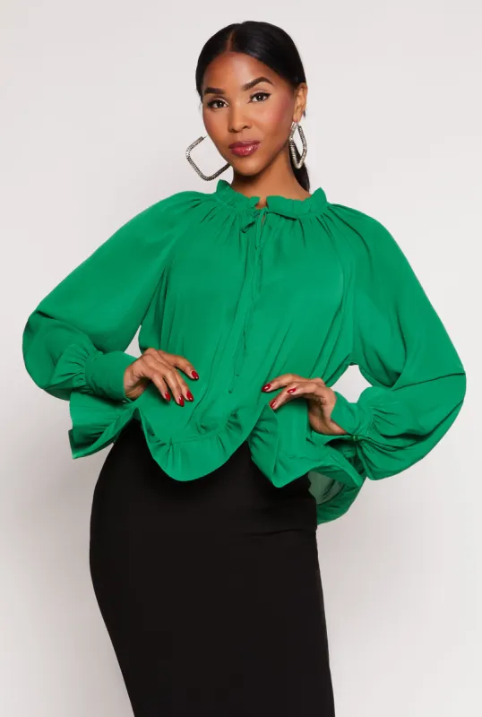 Chiffon Tie Keyhole Long Sleeve Blouse sold by Rainbow