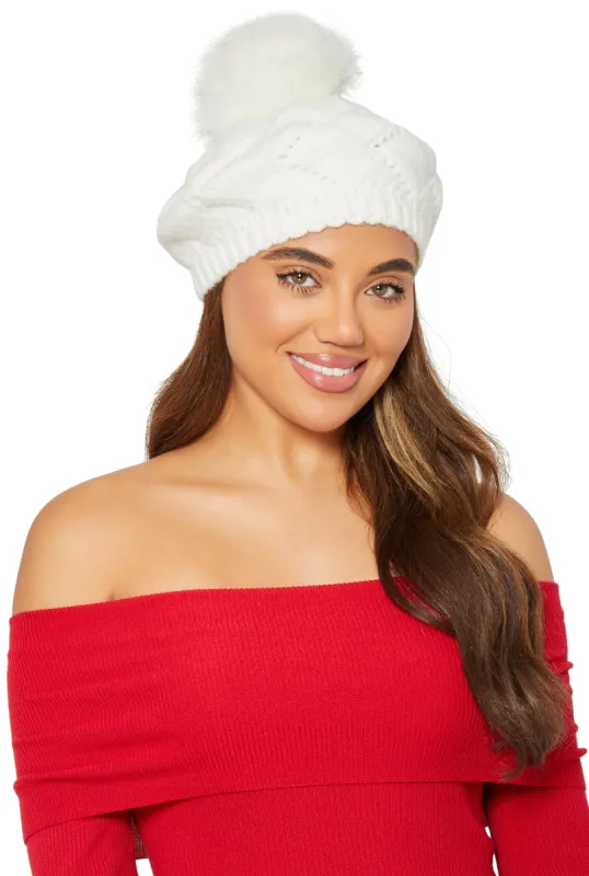 Pom Pom Knit Beret sold by Rainbow