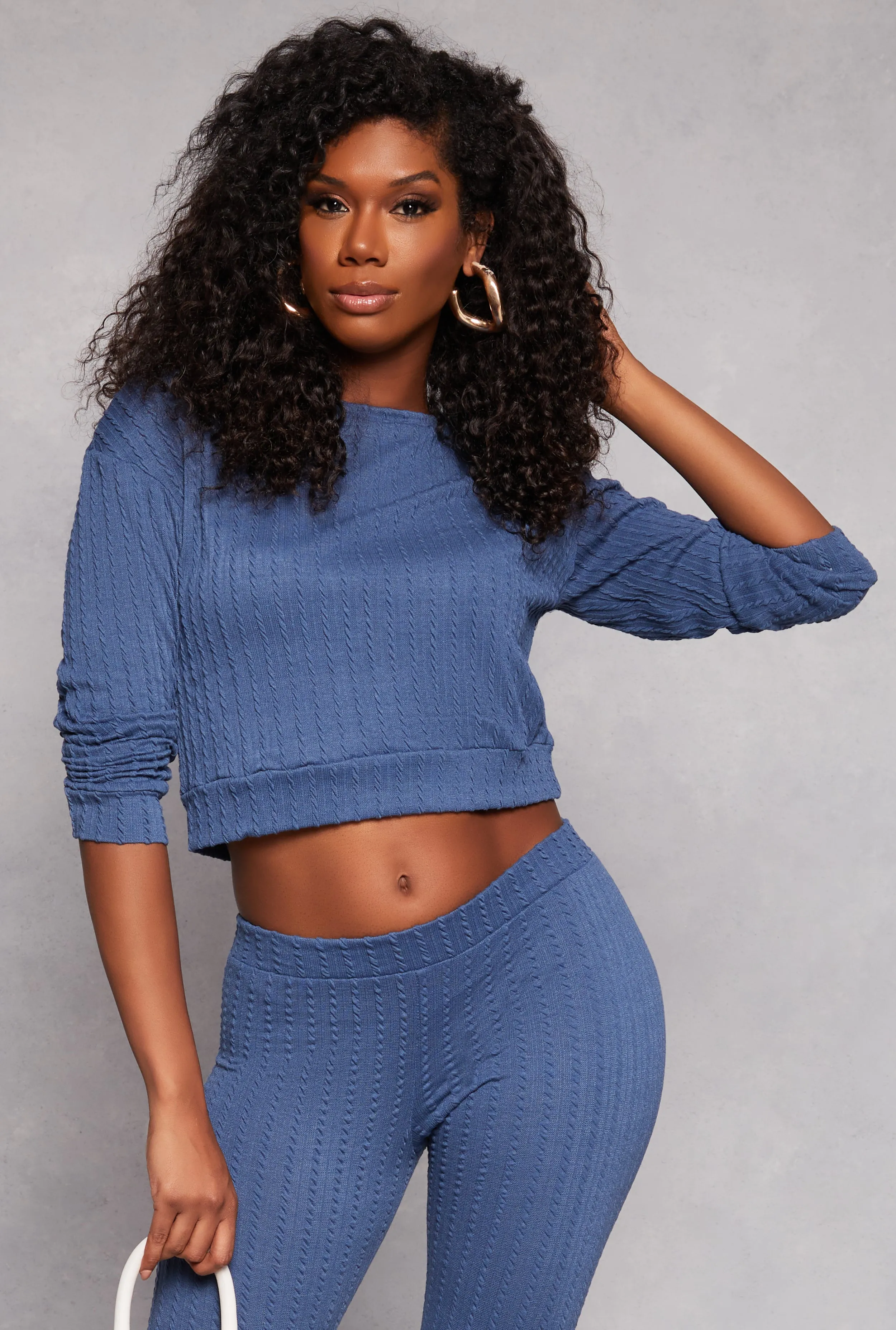 Rib Knit Long Sleeve Crop Top sold by Rainbow