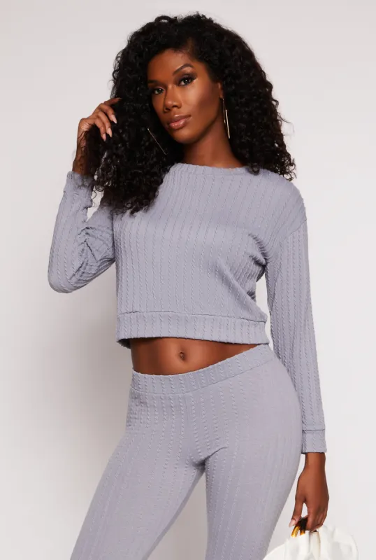 Rib Knit Long Sleeve Crop Top sold by Rainbow