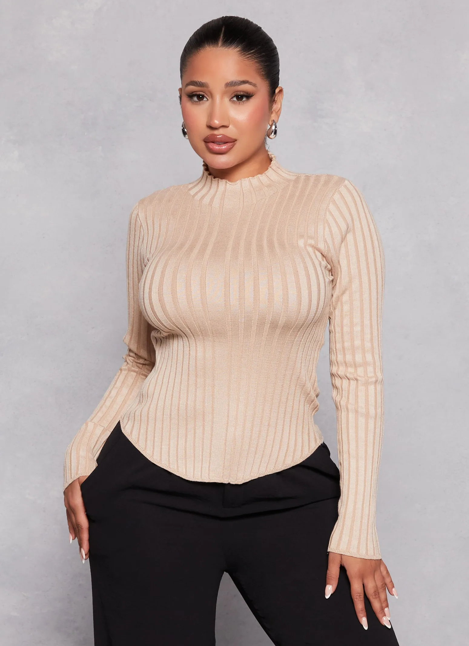 Ribbed Knit Mock Neck Top sold by Rainbow