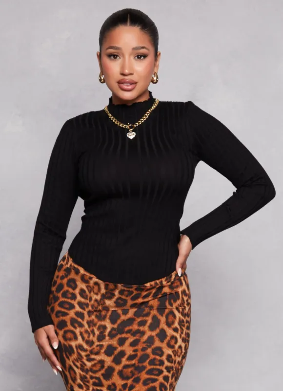 Ribbed Knit Mock Neck Top sold by Rainbow