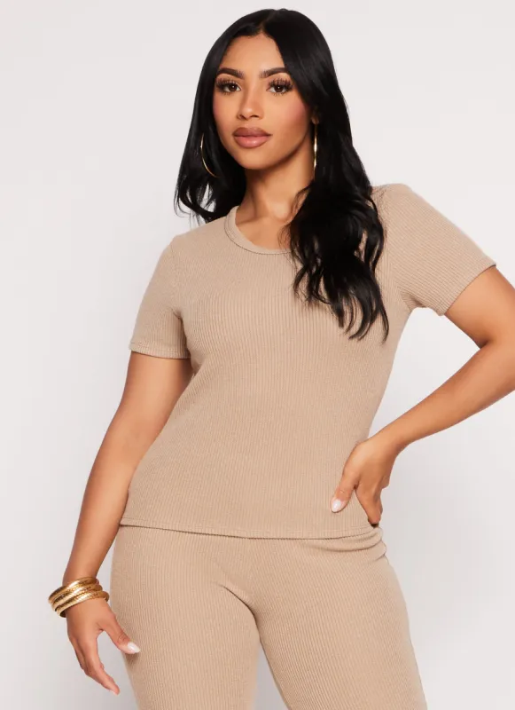 Ribbed Knit Short Sleeve Top sold by Rainbow