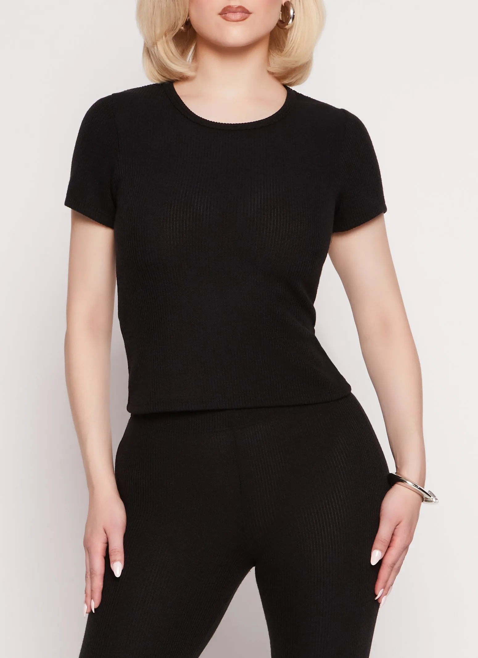 Ribbed Knit Short Sleeve Top sold by Rainbow