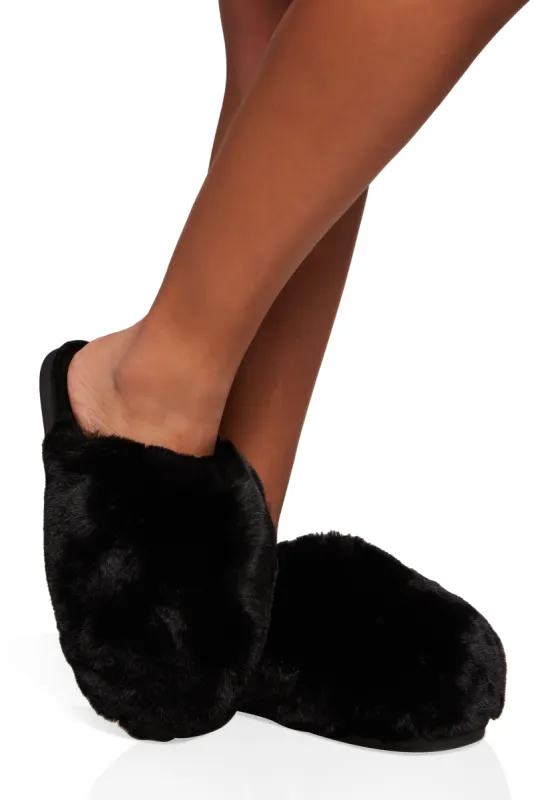 Faux Fur Round Toe Slippers sold by Rainbow